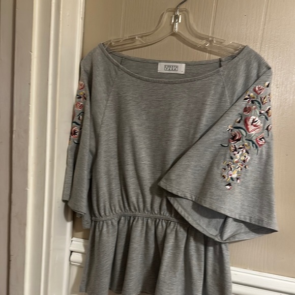 Zara Tops - Gray Embroidered Women's Top